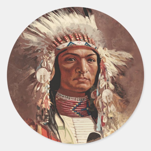 Hiawatha Native American Indian Chief Portrait Classic Round Sticker (Front)