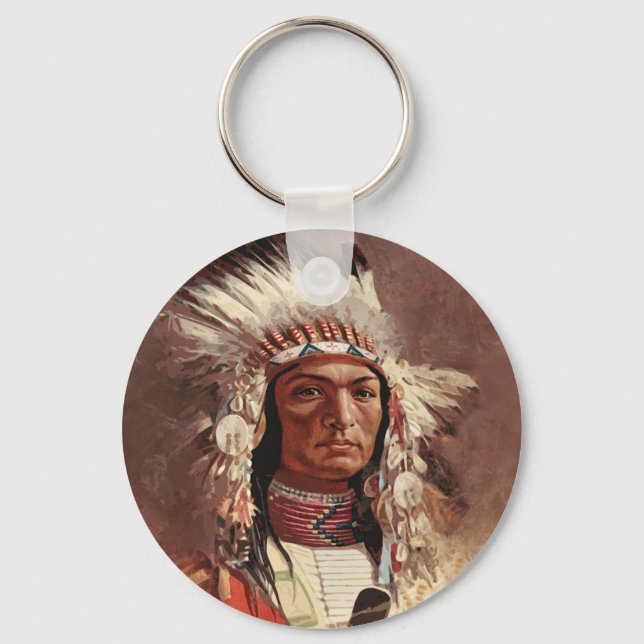 Hiawatha Native American Indian Chief Portrait Key Ring (Front)