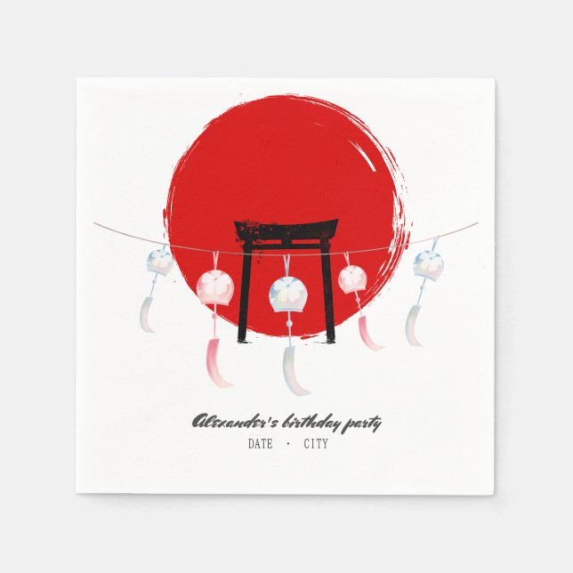 Hibachi Birthday Party Wind Chimes Furin Japanese Napkin (Front)