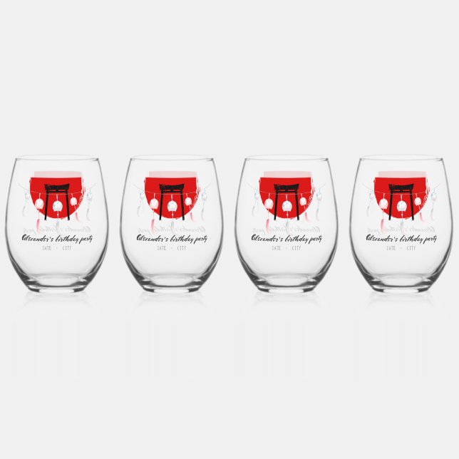 Hibachi Birthday Party Wind Chimes Furin Japanese Stemless Wine Glass (Front)