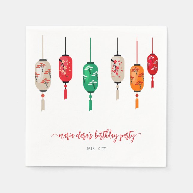 Hibachi Japanese Lanterns Chef Birthday Party Napkin (Front)