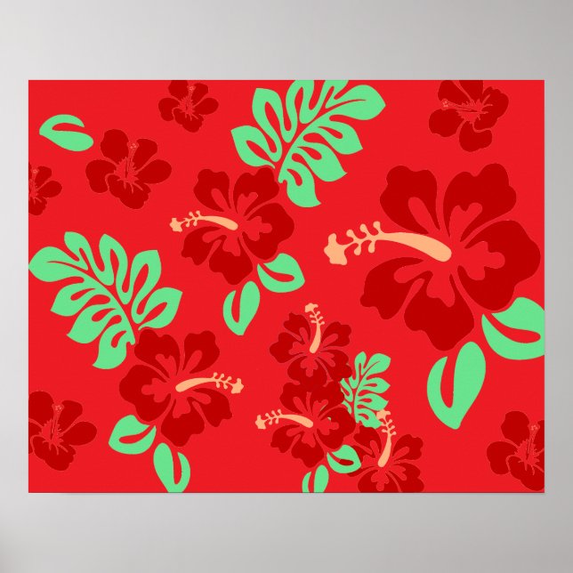 Hibicus Flowers Red Tropical Poster (Front)