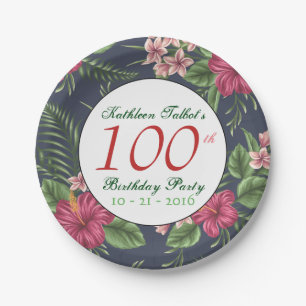 Hibiscus 100th Birthday Party Paper Plate