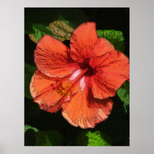 Hibiscus 424 tropical red flower poster