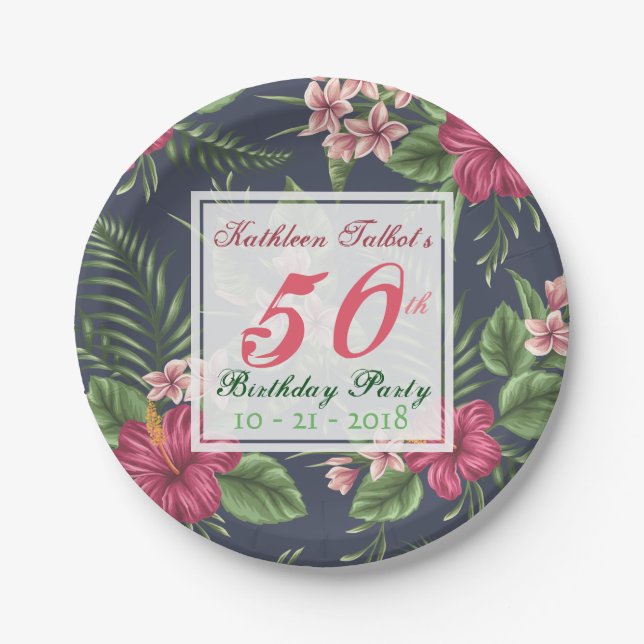 Hibiscus 50th Birthday Party Paper Plate (Front)