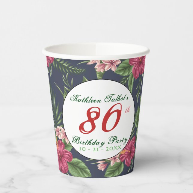 Hibiscus 80th Birthday Party Paper Cup (Left)