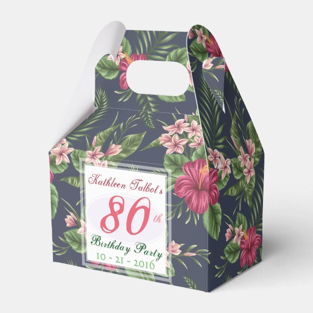 Hibiscus 80th Birthday Party Thank You Favour Box (Front Side)