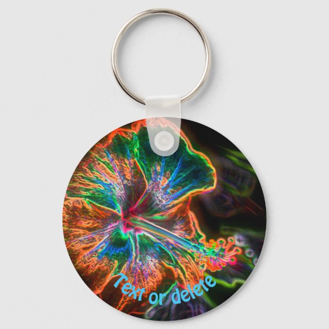 Hibiscus Abstract Art Flower Personalised Key Ring (Front)