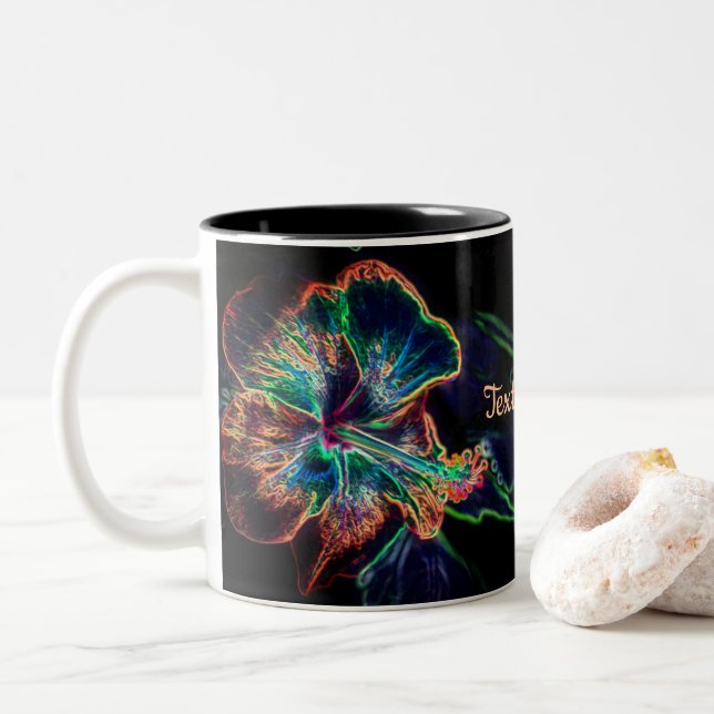 Hibiscus Abstract Flower Art Personalised Two-Tone Coffee Mug (With Donut)