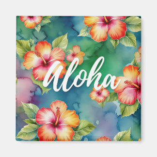 Hibiscus Aloha Watercolor Hawaii Wedding Honeymoon Magnet