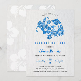 HIbiscus and Cap Graduation Luau Invitation