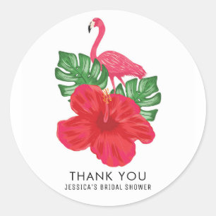 Hibiscus and Flamingo Tropical Thank You Sticker