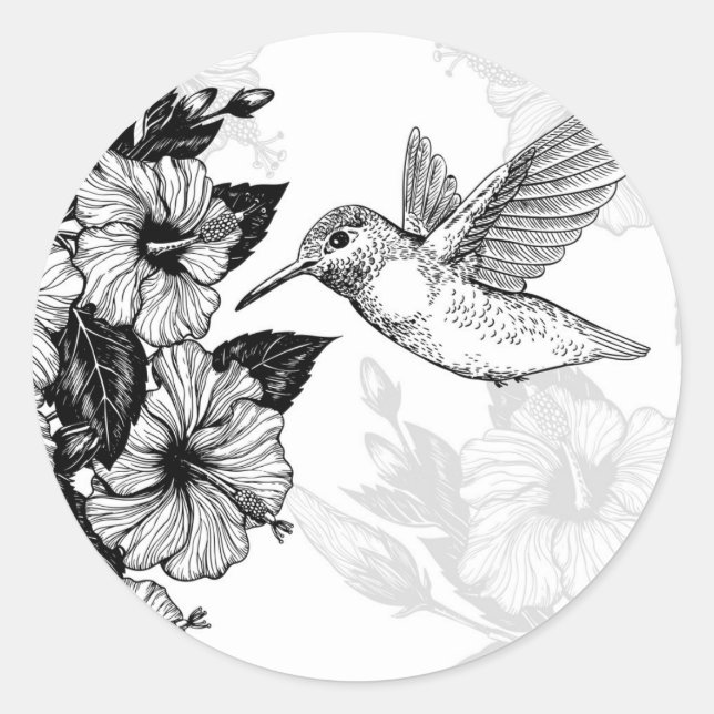 Hibiscus and hummingbird classic round sticker (Front)