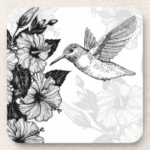 Hibiscus and hummingbird coaster