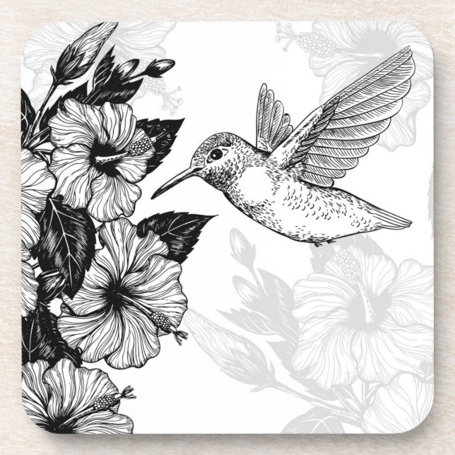 Hibiscus and hummingbird coaster (Front)
