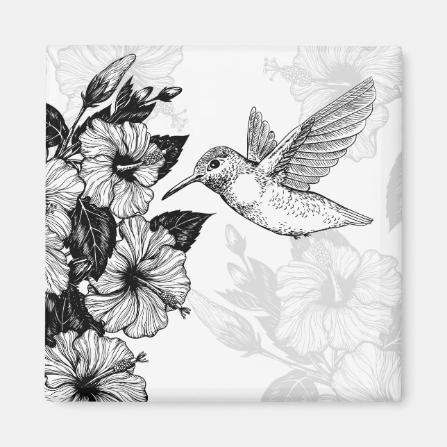 Hibiscus and hummingbird magnet (Front)