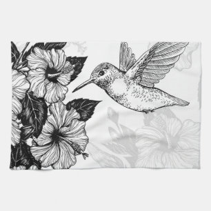 Hibiscus and hummingbird tea towel