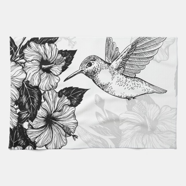 Hibiscus and hummingbird tea towel (Horizontal)