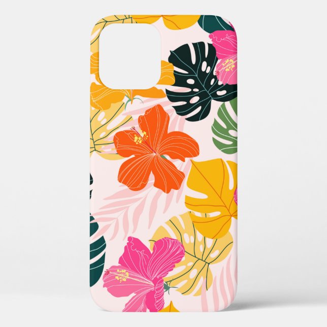 Hibiscus and monstera leaves tropical pattern desi Case-Mate iPhone case (Back)