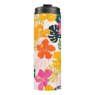 Hibiscus and monstera leaves tropical pattern desi thermal tumbler