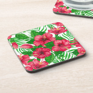 Hibiscus and palm leaves coaster
