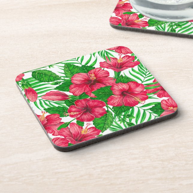 Hibiscus and palm leaves coaster (Left Side)