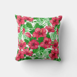 Hibiscus and palm leaves cushion