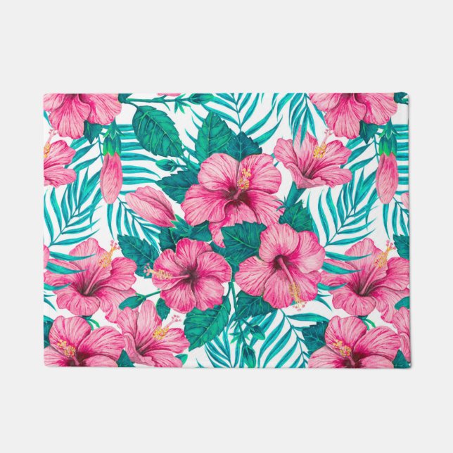 Hibiscus and palm leaves doormat (Front)