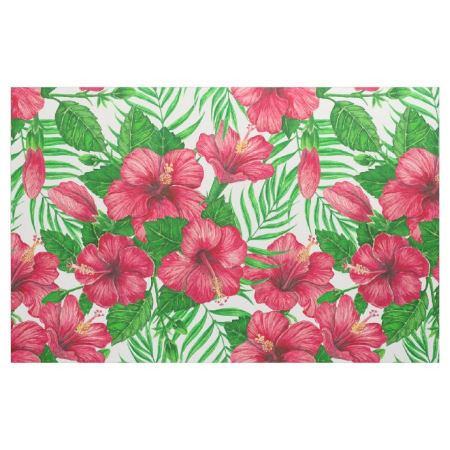 Hibiscus and palm leaves fabric (Fat Quarter)