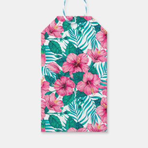 Hibiscus and palm leaves gift tags