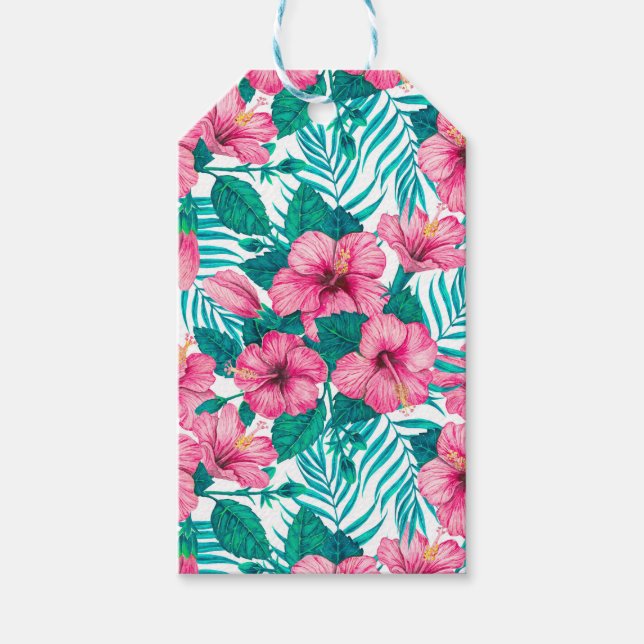 Hibiscus and palm leaves gift tags (Front)