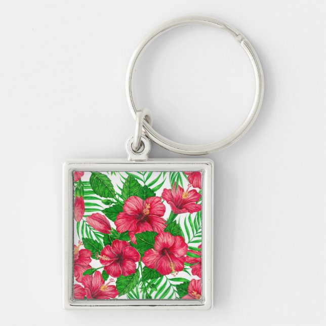 Hibiscus and palm leaves key ring (Front)
