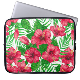 Hibiscus and palm leaves laptop sleeve