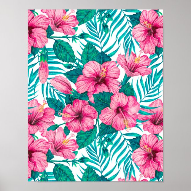 Hibiscus and palm leaves poster (Front)