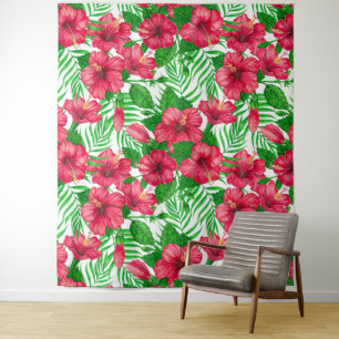 Hibiscus and palm leaves tapestry