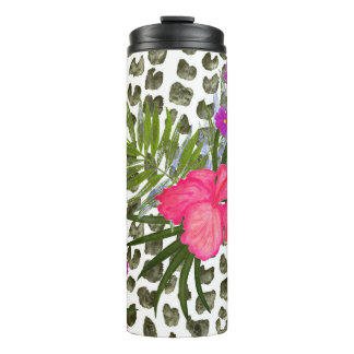 Hibiscus Animal: Watercolor Seamless Pattern. Thermal Tumbler