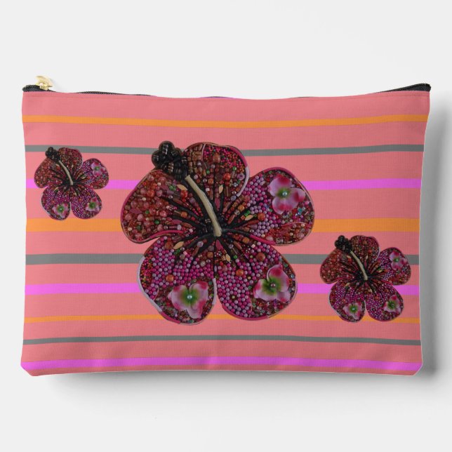 Hibiscus Beads Mosaic Hor. Stripes Accessory Bag (Front)
