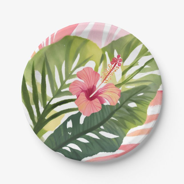 Hibiscus Beauty | Tropical Flower Watercolor Paper Plate (Front)