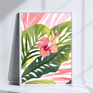 Hibiscus Beauty Tropical Flower Watercolor Poster