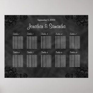 Hibiscus Black 10 Tables Wedding Seating Chart
