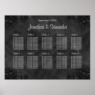 Hibiscus Black 10 Tables Wedding Seating Chart