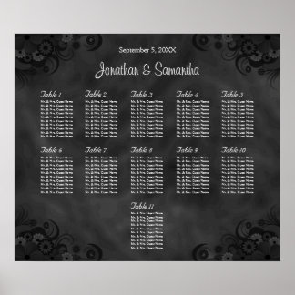 Hibiscus Black 11 Tables Wedding Seating Chart