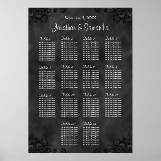 Hibiscus Black 14 Tables Wedding Seating Charts