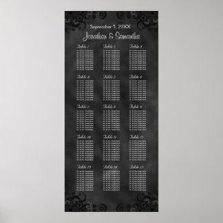 Hibiscus Black 15 Tables Wedding Seating Chart