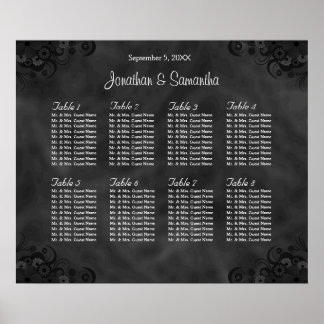 Hibiscus Black 8 Tables Wedding Seating Chart