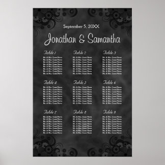 Hibiscus Black 9 Tables Wedding Seating Chart