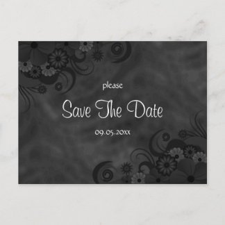 Hibiscus Black Floral Goth Save The Date Postcards