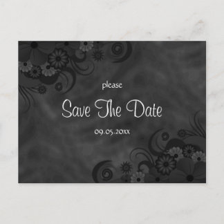 Hibiscus Black Floral Gothic Save The Date Cards