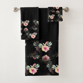 Hibiscus Black Towel Set