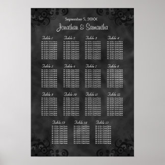 Hibiscus Black Wedding 15 Tables Seating Chart
